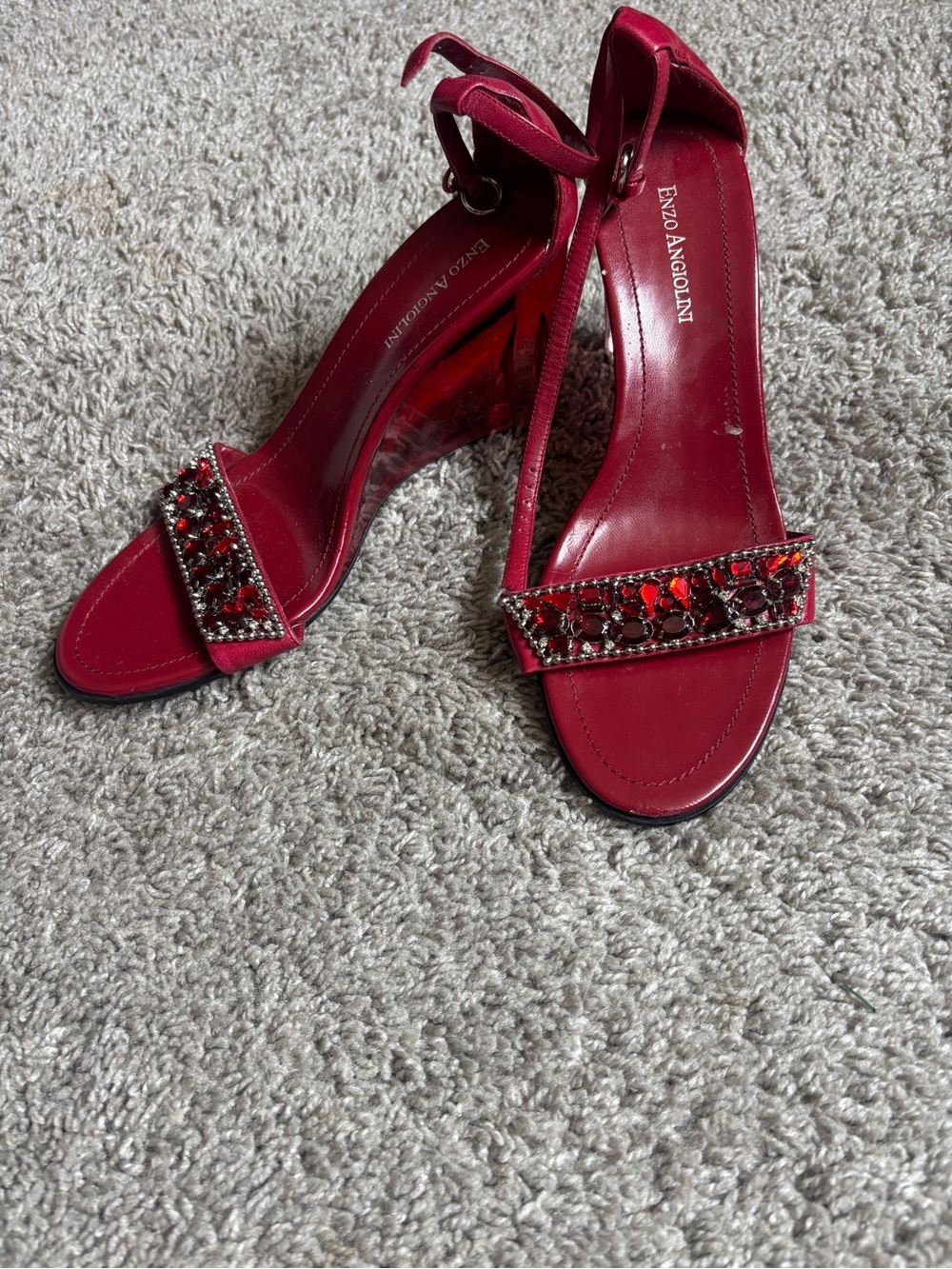 Enzo Angiolini Garnet Red Jeweled Wedge Sandals